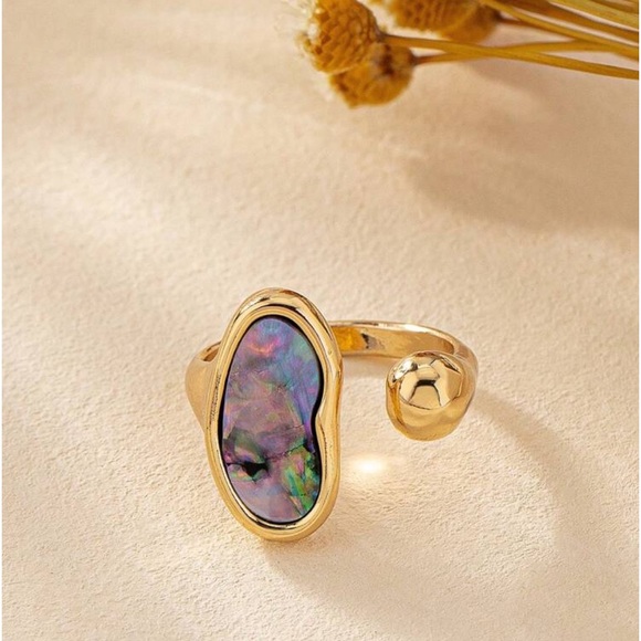 One size gorgeous stainless steel ring, natural shell - Picture 4 of 6